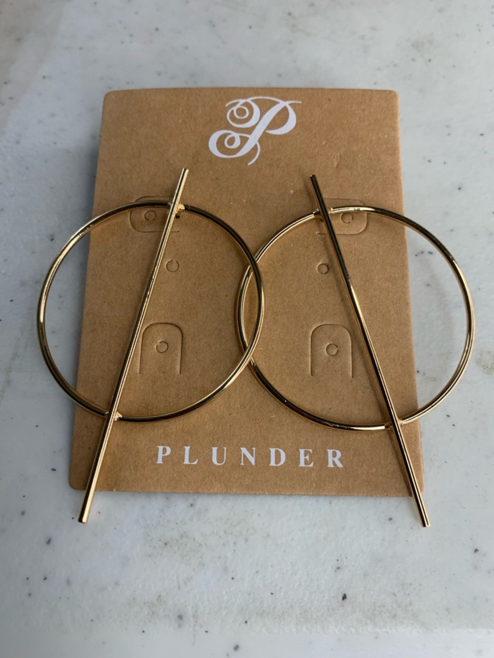 Plunder Gold Hoop Earrings with Vertical Bar Set of 2 - Picture 1 of 2